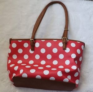 Pink and white polkadot bag